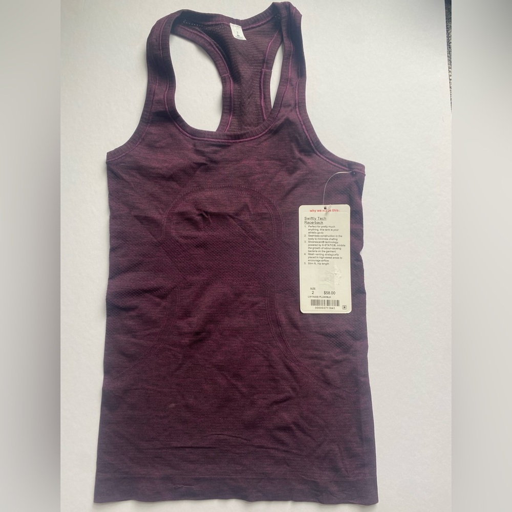NWT Lululemon Swiftly Tech Racerback, Size: 2, Color: Black/Chilled Grape